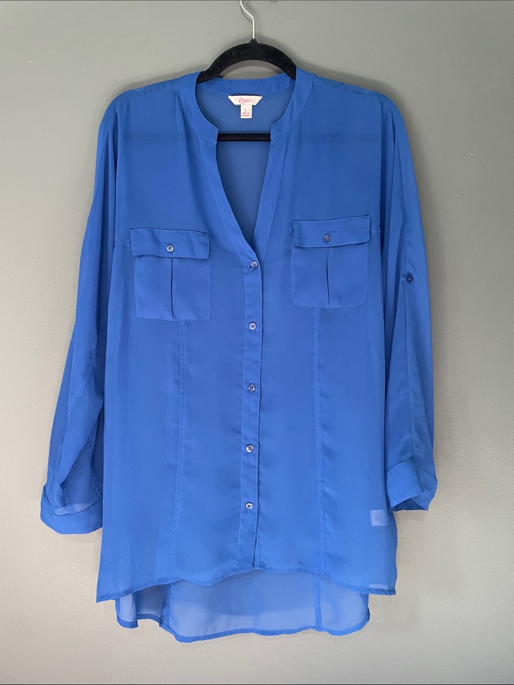 Candie's Royal Blue Button-Front Tunic Blouse